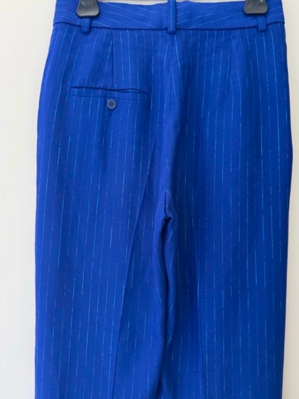 BALMAIN 5173V098 Cobalt Blue Metallic Pinstripe Pleated Trousers - Picture 3 of 6